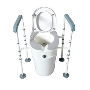 100 kg 12 cm Raised Toilet Seat Frame with Removable Arms featuring 100 kg raised toilet seat; suited to Key functions and design features include. | Raised Toilet Grab Bar view of 100 kg 12 cm Raised Toilet Seat Frame with Removable Arms