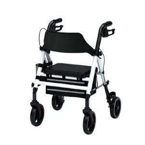 Folding Steel Rollator with 8-inch Wheels and Shock Absorption featuring steel shock absorbing rollator; suited to older adults