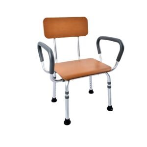 Wood-grain Adjustable Shower Chair featuring wood grain shower chair and adjustable bath seat; suited to suitable for design-conscious home. | Shower chair with back view of Wood-grain Adjustable Shower Chair