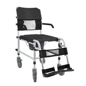 Four-in-one Waterproof Aluminum Shower Commode Wheelchair featuring manual wheelchair; suited to older adults