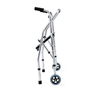 Front product view: 100 kg Folding Aluminum Walker with Seat and Twin Wheels featuring 100 kg seated walker; suited to Key functions and design features | Front product view: Two Wheeled Walkers view of 100 kg Folding Aluminum Walker with Seat and Twin Wheels