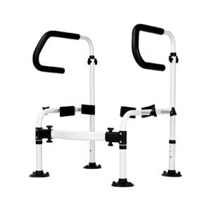 Adjustable Dual-level Toilet Safety Frame with Four Clamps featuring four clamp toilet rail; suited to older adults