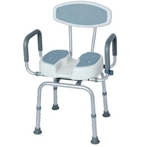 136 kg 360-degree Swivel Shower Chair with Height and Width Adjustment featuring 360 degree bath seat; suited to Key functions and design features. | Shower chair with back view of 136 kg 360-degree Swivel Shower Chair with Height and Width Adjustment