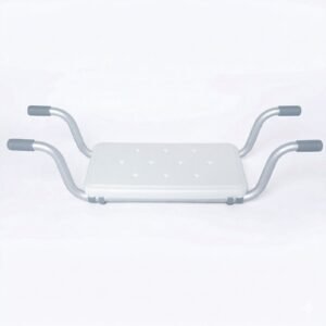 Six-position Adjustable Aluminum Bathtub Seat Shelf featuring adjustable bath board and 300 lb bath seat; suited to home rehabilitation care