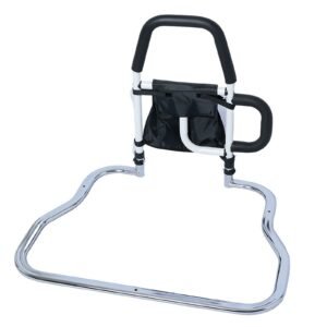 Dual-handle No-drill Bed Assist Rail featuring bed safety rail and bedside assist handle; suited to home elder care