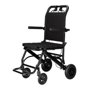 Ultra-light Folding Aluminum Travel Wheelchair with Trolley Handle featuring manual wheelchair; suited to older adults
