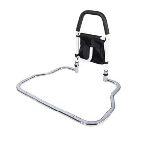 No-drill Folding Bed Safety Rail featuring folding bed rail and bedside assist handle; suited to home aging-in-place