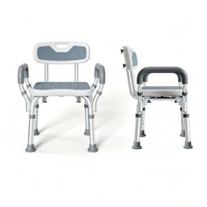 100 kg Wide Shower Chair with Armrests and Backrest featuring 100 kg bath seat; suited to Key functions and design features include 42. | Aluminum shower chair view of 100 kg Wide Shower Chair with Armrests and Backrest