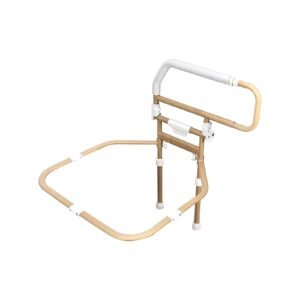 Wood-grain Aluminum Folding Bed Rail featuring bed safety rail and bedside assist handle; suited to home elder care