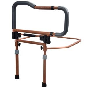 Wood-grain Adjustable Folding Bed Rail featuring bed safety rail and bedside assist handle; suited to homes