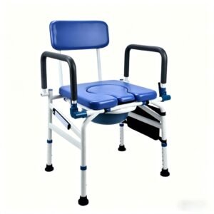 Flip-up Armrest Commode with Backrest featuring aluminum commode chair; suited to suitable beside a bed