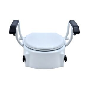 125 kg CE Raised Toilet Seat with Flip-up Arms and Lid featuring 125 kg raised toilet seat; suited to Key functions and design features include. | Bathroom toilet safety rails view of 125 kg CE Raised Toilet Seat with Flip-up Arms and Lid