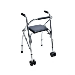 Folding Aluminum Walker with Removable Seat featuring folding walker with seat; suited to rising and daily movement in bedrooms. | Two wheel walkers view of Folding Aluminum Walker with Removable Seat