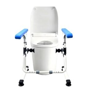 Adjustable Rotating-clamp Toilet Safety Rail featuring adjustable flip up bathroom frame; suited to home toilet support