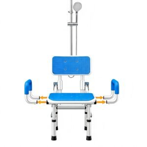 Folding Wall-side Shower Chair with Removable Arms and Backrest featuring folding wall shower chair; suited to suitable for compact home bathrooms. | Basic shower chair view of Folding Wall-side Shower Chair with Removable Arms and Backrest