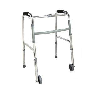 Folding Rehabilitation Walker with 4-inch Front Wheels and Seat featuring 4 inch front wheel walking aid; suited to older adults