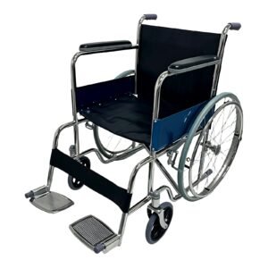 Folding Chrome-plated Steel Wheelchair with Fixed Armrests featuring manual wheelchair; suited to home elder care