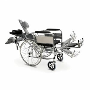 Full-reclining Commode Wheelchair for Intensive Care featuring manual wheelchair; suited to paralysis