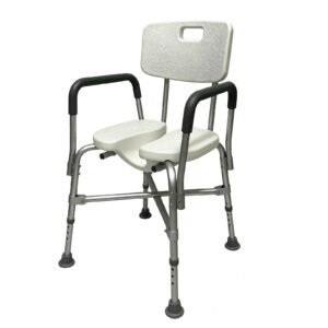 Adjustable Recessed-seat Aluminum Shower Chair with Five-point Base featuring recessed shower chair; suited to home bathrooms