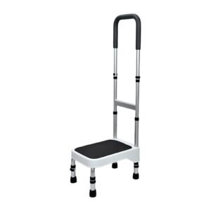 Adjustable Aluminum One- or Two-step Support Stool featuring medical step stool; suited to bedside access