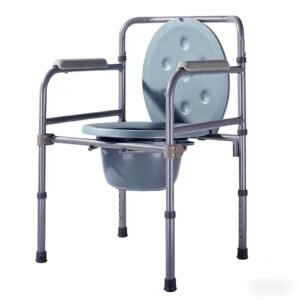 Height-adjustable Shower Commode featuring aluminum commode chair and lightweight commode chair; suited to suitable beside a bed