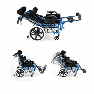 Reclining High-back Pediatric Positioning Wheelchair featuring manual wheelchair and folding wheelchair; suited to cerebral palsy