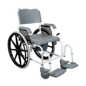 Three-in-one Aluminum Shower Commode Wheelchair featuring manual wheelchair and folding wheelchair; suited to dependent or semi-dependent older adults.