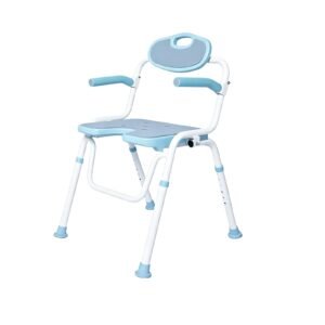 130 kg Folding U-seat Shower Chair with EVA Cushion featuring 130 kg folding shower chair; suited to Key functions and design features include. | Shower chair with back view of 130 kg Folding U-seat Shower Chair with EVA Cushion