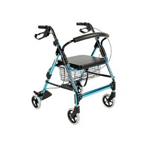 100 kg Folding Aluminum Rollator with Seat and Basket featuring seat basket walking aid; suited to Key functions and design features include. | Elderly rollator view of 100 kg Folding Aluminum Rollator with Seat and Basket