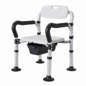 Mobility Commode Chair featuring aluminum commode chair and height adjustable commode chair; suited to suitable for age-friendly bathroom upgrades. | Aluminum commode chair view of Mobility Commode Chair