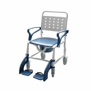 All-plastic Multi-function Commode and Shower Chair featuring manual wheelchair and folding wheelchair; suited to home bathing and toileting. | Hard Plastic Shower Commode Wheelchair view of All-plastic Multi-function Commode and Shower Chair