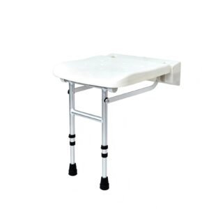 Adjustable-leg Wall-mounted Folding Shower Seat featuring adjustable leg bath chair; suited to suitable for compact home bathrooms. | Foldable Wall Chair view of Adjustable-leg Wall-mounted Folding Shower Seat