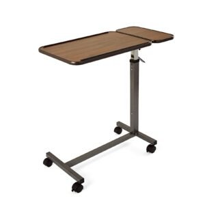 Multi-base Height-adjustable Overbed Table featuring adjustable hospital table; suited to hospital beds