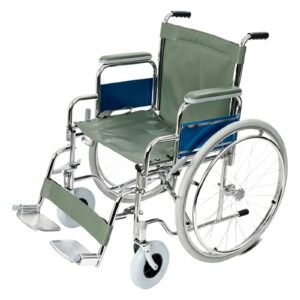 Wide-seat Folding Steel Wheelchair with Pneumatic Rear Wheels featuring manual wheelchair; suited to larger users within the stated load limit. | Steel wheelchair highlighting manual wheelchair and folding wheelchair; suited to larger users within the stated load limit.
