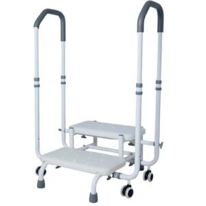 Mobile Two-step Stool with Dual Handrails featuring medical step stool and bedside step stool; suited to bedside transfers