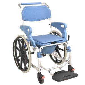 Reinforced Wheeled Shower Commode featuring aluminum commode chair and lightweight commode chair; suited to suitable for disability home rehabilitation. | Aluminum commode chair view of Reinforced Wheeled Shower Commode