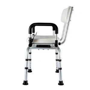 180 kg 360-degree Rotating Shower Chair with Flip-up Armrests featuring 180 kg rotating shower chair; suited to Key functions and design features. | 360 degree Rotating Shower Chair highlighting 180 kg rotating shower chair; suited to Key functions and design features include. | Shower chair for senior view of 180 kg 360-degree Rotating Shower Chair with Flip-up Armrests