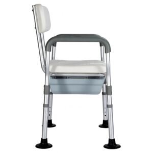 100 kg Six-function Shower and Commode Chair featuring six function commode chair; suited to Key functions and design features include. | Shower chair with back view of 100 kg Six-function Shower and Commode Chair