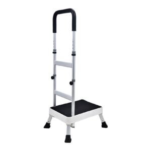 Height-adjustable Single-step Aluminum Stool featuring medical step stool and bedside step stool; suited to low beds