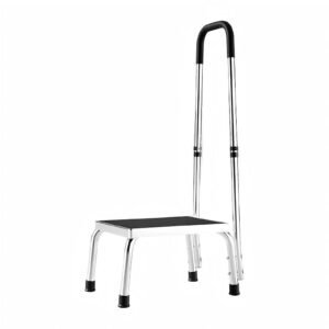 Single-step Stool with Fixed or Adjustable Handrail featuring medical step stool and bedside step stool; suited to bedside access