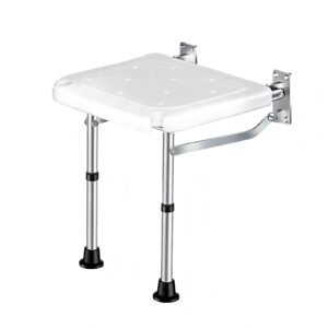 200 kg Wall-mounted Folding Shower Seat with Adjustable Support Legs featuring wall mounted shower seat; suited to Key functions and design features. | Old people shower chair view of 200 kg Wall-mounted Folding Shower Seat with Adjustable Support Legs