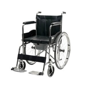 Folding Travel Commode Wheelchair with Pull-out Pan featuring manual wheelchair; suited to older adults