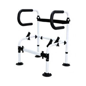 Adjustable Dual-level Toilet Safety Frame with Four Rotating Clamps featuring four rotating clamp toilet rail; suited to older adults