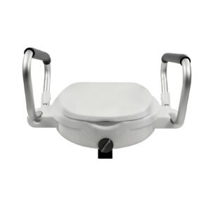 Raised Toilet Seat with Anti-slip Armrests and Hygiene Lid featuring raised toilet seat with arms; suited to home bathrooms