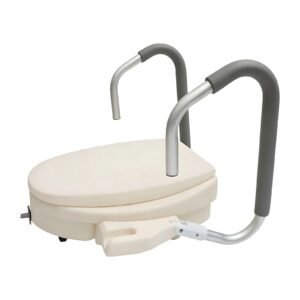 135 kg 9 cm Raised Toilet Seat with Lid and Flip-up Arms featuring 135 kg raised toilet seat; suited to Key functions and design features include 9. | Portable toilet safety rails view of 135 kg 9 cm Raised Toilet Seat with Lid and Flip-up Arms