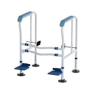 135 kg Adjustable Toilet Safety Frame with Footrests and Paper Holder featuring 135 kg toilet safety frame; suited to Key functions and design features. | Toilet Grab Bar with Suction Foot Pedal view of 135 kg Adjustable Toilet Safety Frame with Footrests and Paper Holder