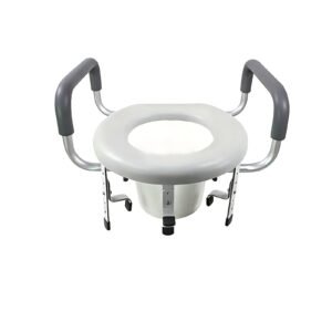 Multi-height PE Raised Toilet Seat with Metal Support Frame featuring adjustable raised toilet seat; suited to home bathrooms