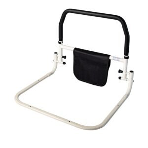 Four-height Adjustable Folding Bed Rail featuring bed safety rail and bedside assist handle; suited to home aging-in-place