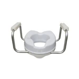 Tool-free Aluminum Raised Toilet Seat with Adjustable Armrests featuring raised toilet seat with arms; suited to home bathrooms