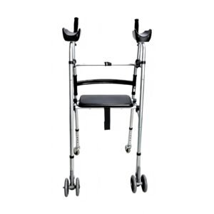 Folding Aluminum Forearm-support Walker with Seat featuring adjustable 112 122 cm mobility aid; suited to standing and home movement. | Aluminum Arm Support Walking Aid view of Folding Aluminum Forearm-support Walker with Seat